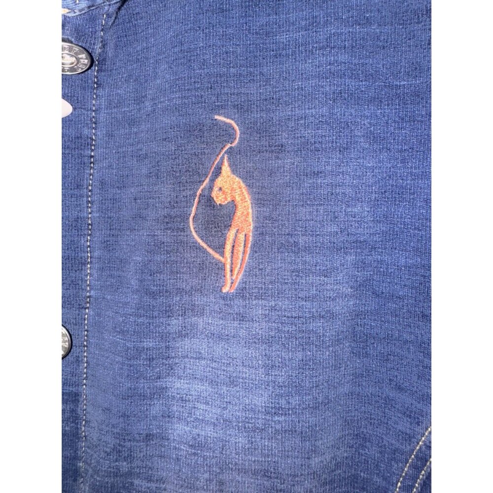 Baby Phat Girls XL Denim Jacket With Embroidered Cat & Floral Details Button Clo - Picture 4 of 6